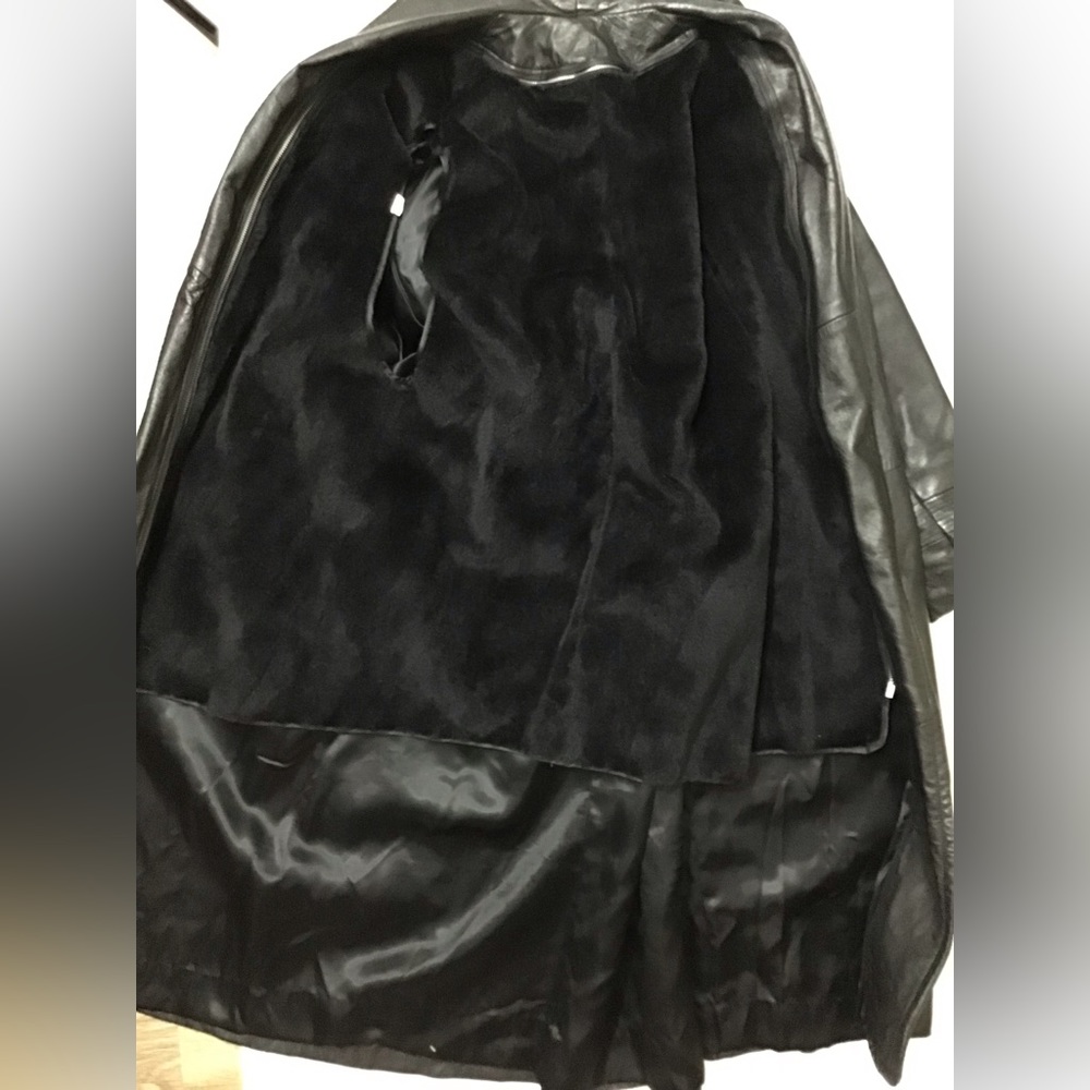 VINTAGE Black Leather Maxi Coat - Picture 6 of 12